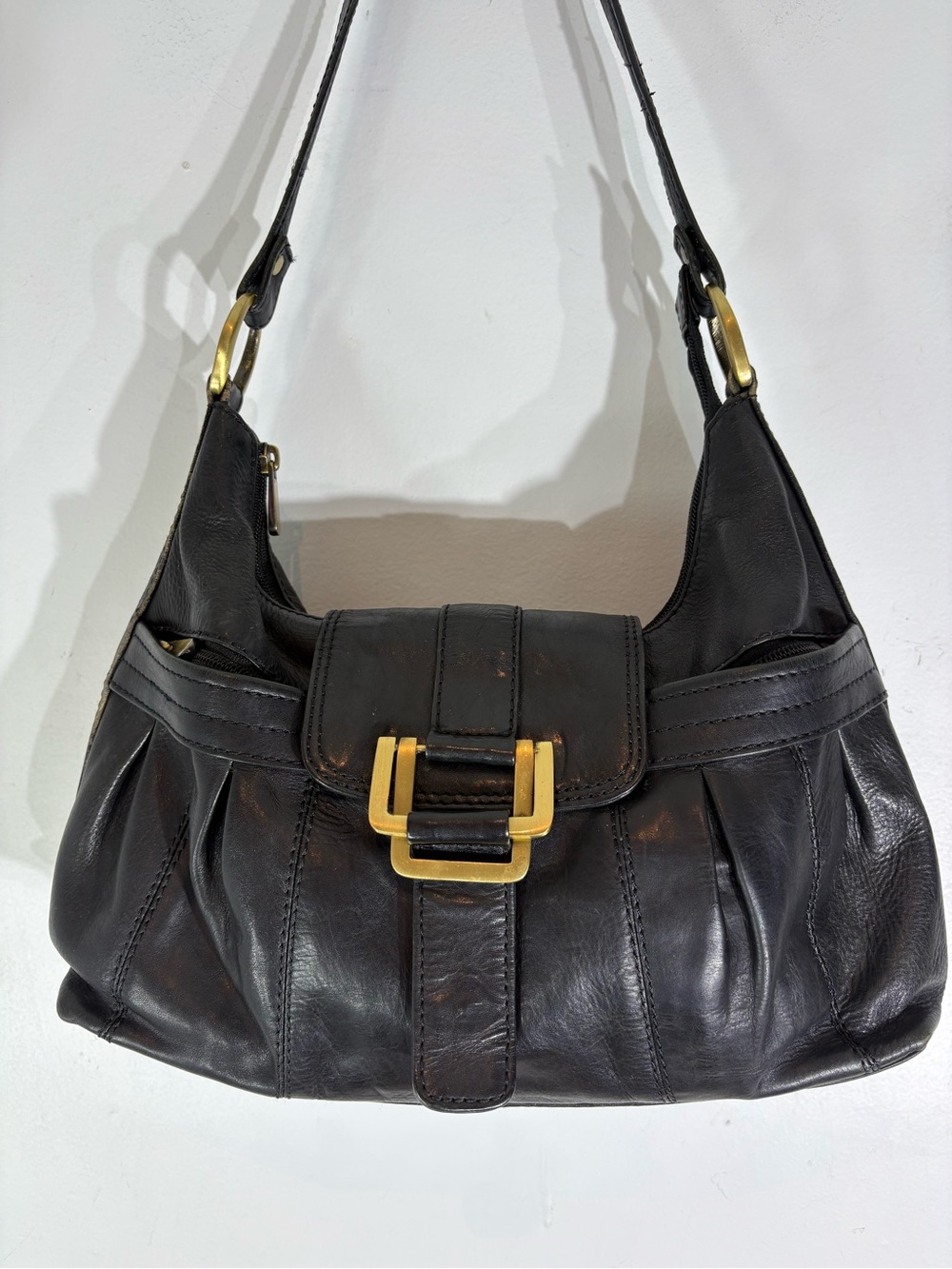 Santi Black Leather Y2K Shoulder Bag Italian Hobo Purse